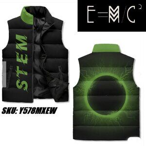New E=M/C2 Black Hole Green Unisex Lightweight Stand Collar Zip Up Puffer Vest
